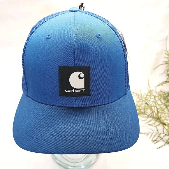 Carhartt Rugged Flex Twill Mesh-Back Logo Patch Hat Cap Deep Lagoon Blue--New - Picture 1 of 9